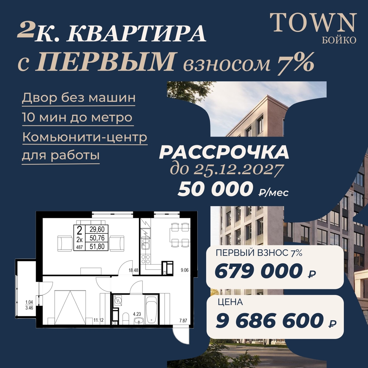 🧨2-комнатная квартира с первым взносом всего 7% Я знаю, что