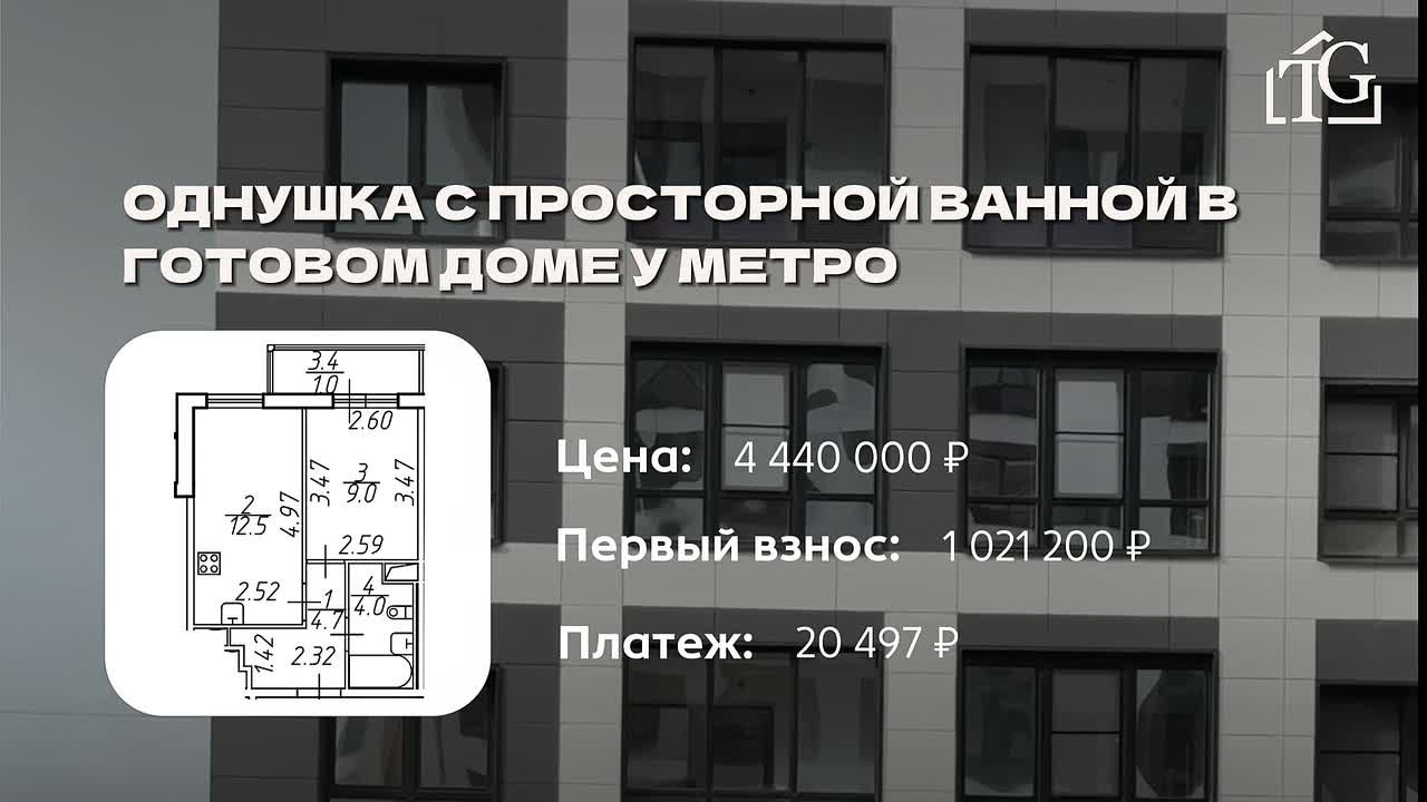Однушка у метро за 4,4 млн: ключи сразу, до метро