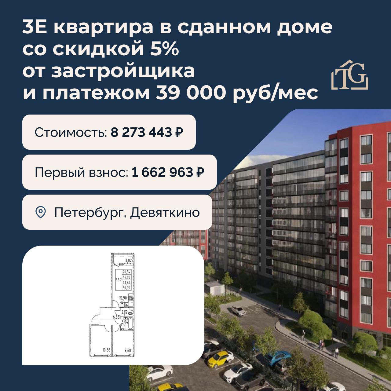 Готовая квартира с большой кухней-гостиной и двумя спальнями